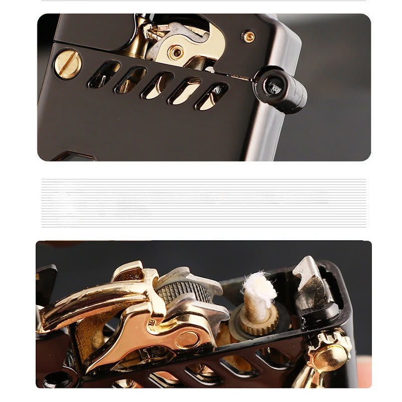 Encendedor de queroseno recargable con brazo basculante y tanque de aceite transparente retro