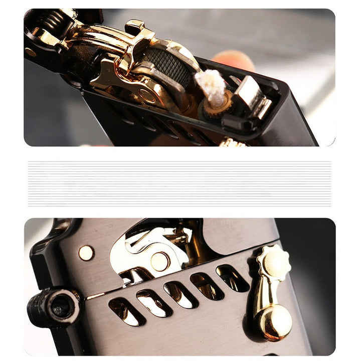 Encendedor de queroseno recargable con brazo basculante y tanque de aceite transparente retro