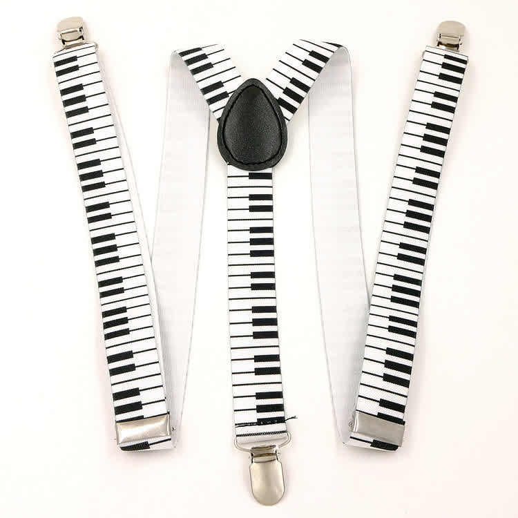 Juego de 2 tirantes ajustables con 3 pinzas y pajarita con diseño de piano