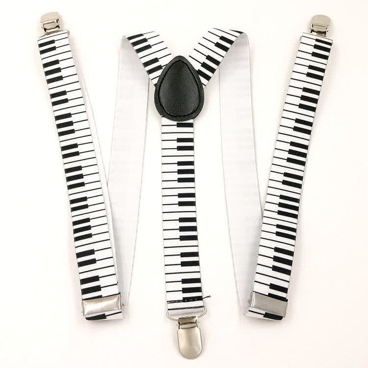 Juego de 2 tirantes ajustables con 3 pinzas y pajarita con diseño de piano