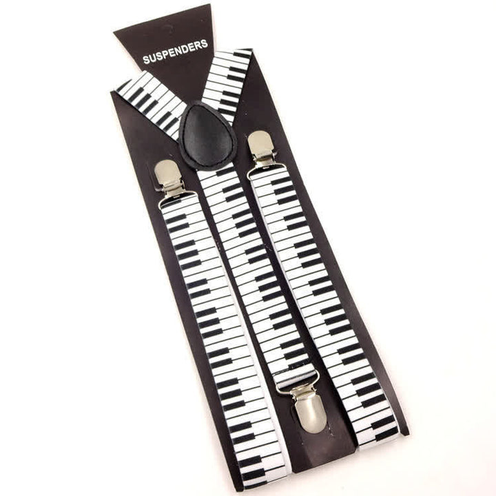 Juego de 2 tirantes ajustables con 3 pinzas y pajarita con diseño de piano