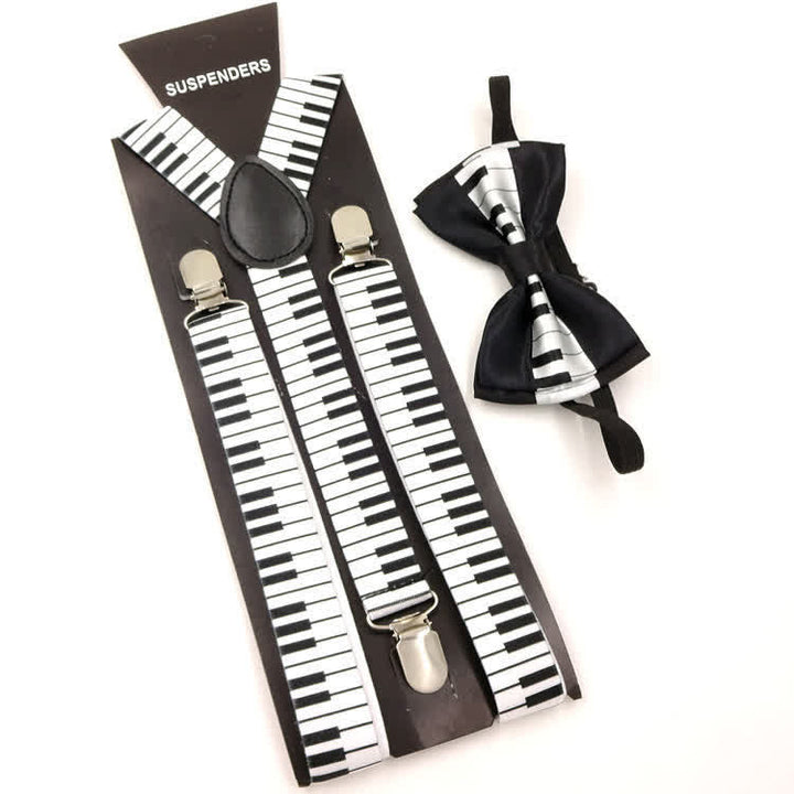 Juego de 2 tirantes ajustables con 3 pinzas y pajarita con diseño de piano