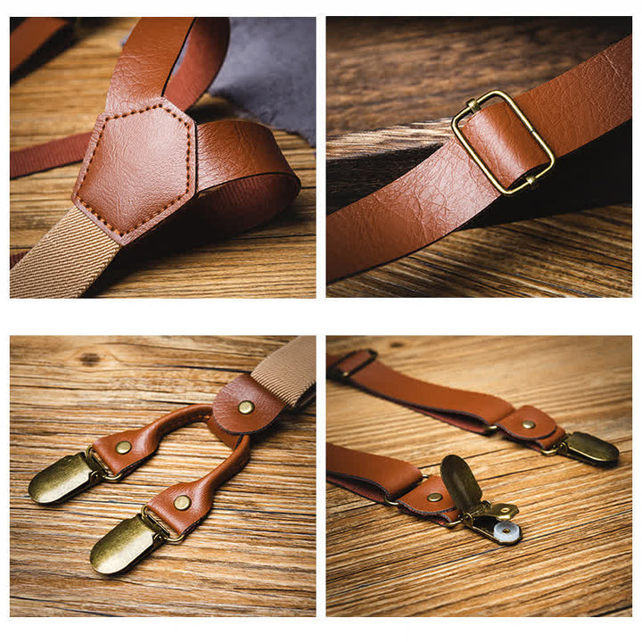 Tirantes elásticos de cuero ajustables estilo retro marrón