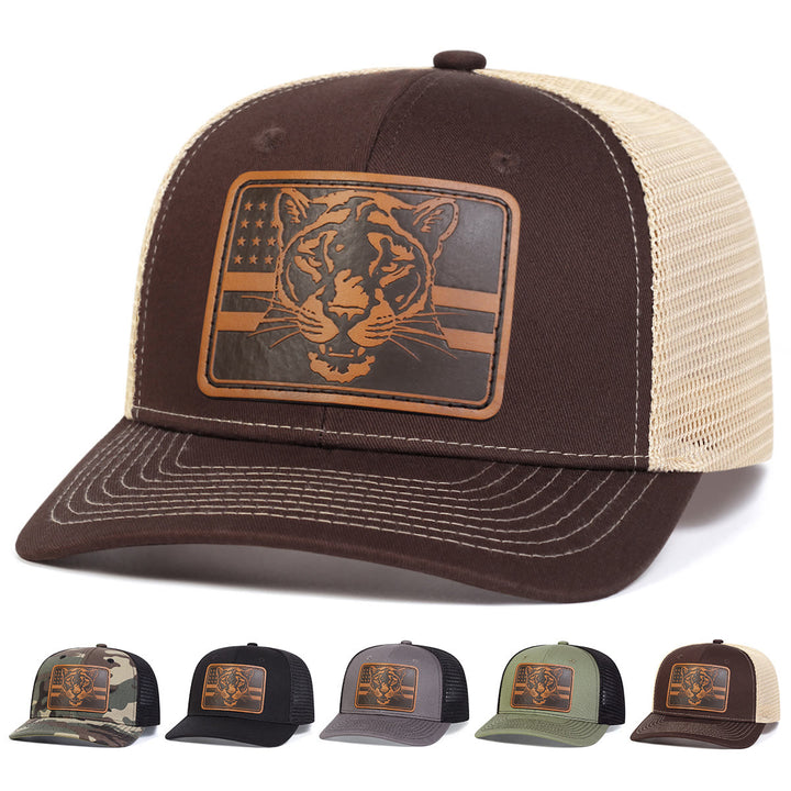 Gorra de camionero ajustable para exteriores con bandera de cabeza de tigre