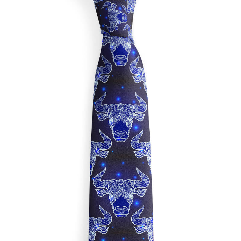 Corbata para hombre con estampado de cabeza de toro y estrella azul