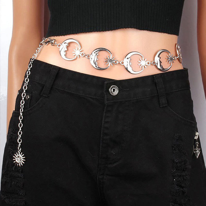 Cinturón de cadena de metal con luna y estrella para mujer