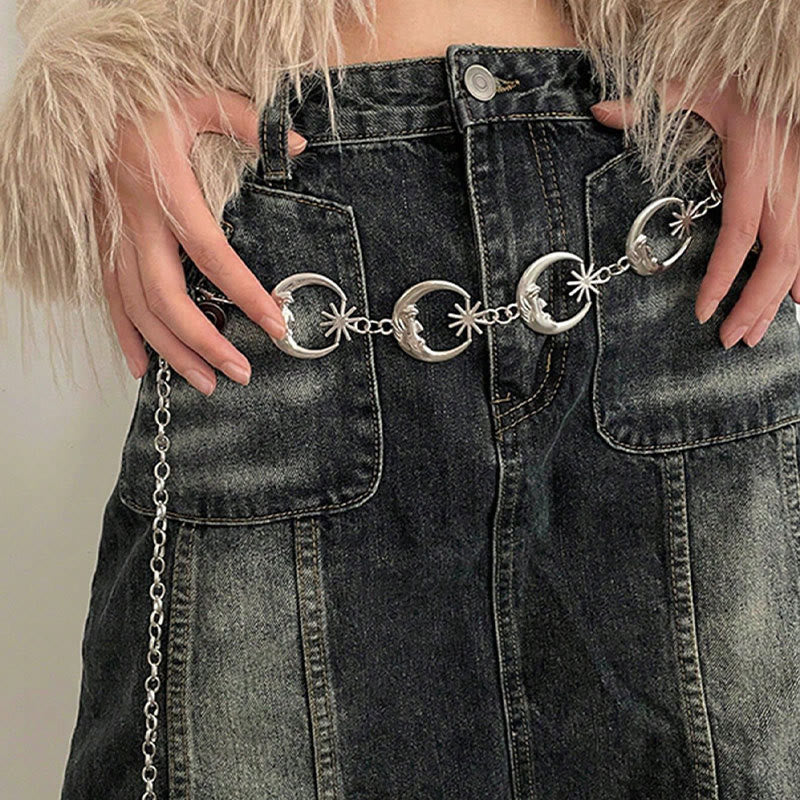 Cinturón de cadena de metal con luna y estrella para mujer