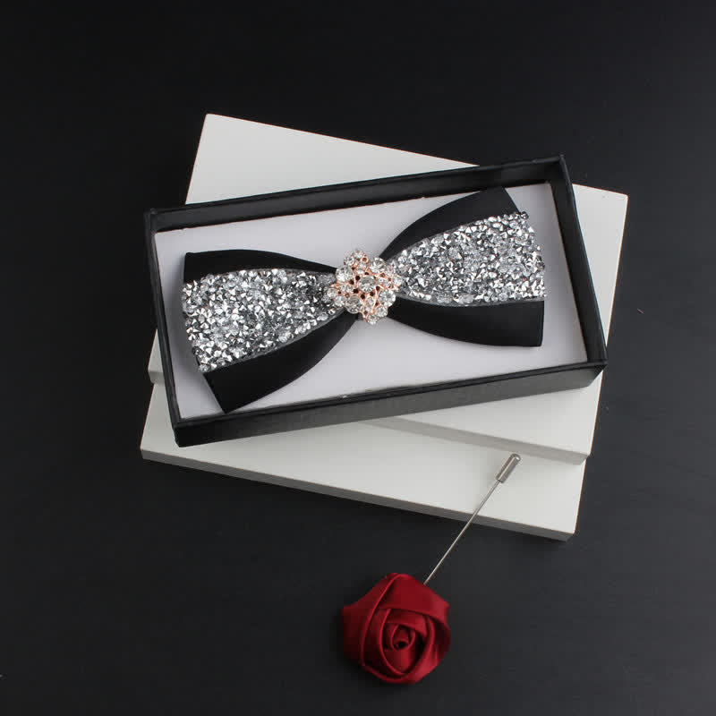 Conjunto de 2 pajaritas rojas brillantes con diamantes de imitación para hombre