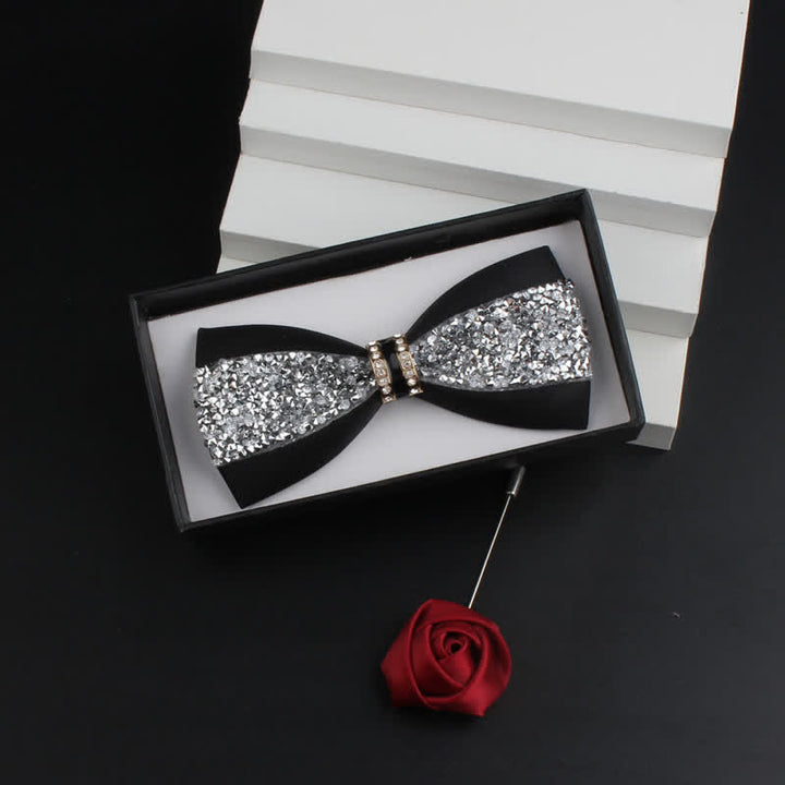 Conjunto de 2 pajaritas rojas brillantes con diamantes de imitación para hombre