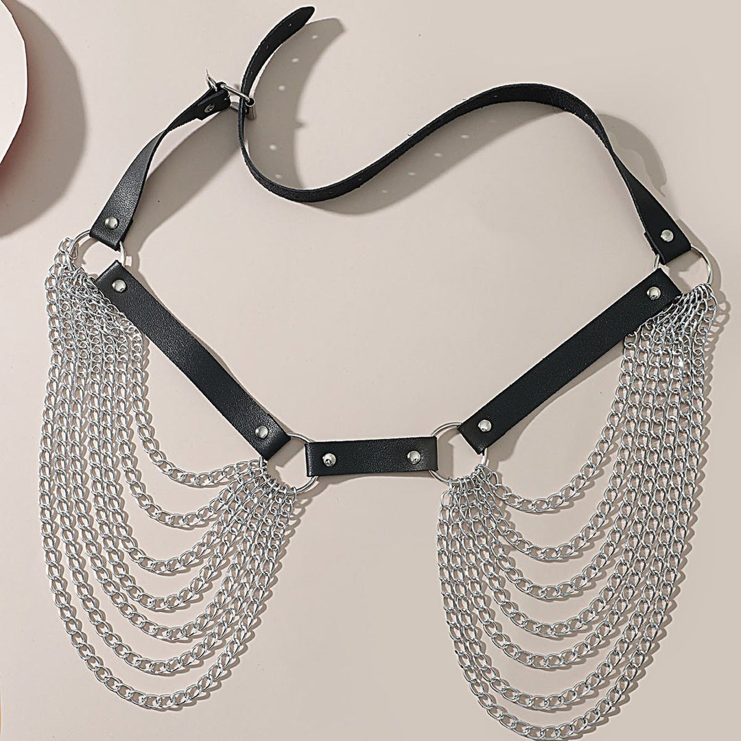 Cinturón de cadena punk de cuero con siete capas