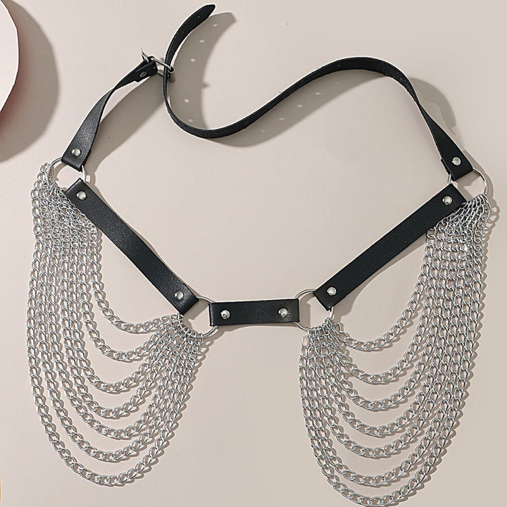 Cinturón de cadena punk de cuero con siete capas
