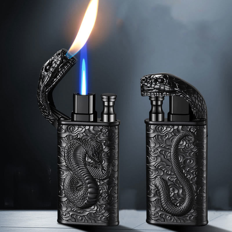 Encendedor de butano recargable con doble llama y relieve de cocodrilo salvaje