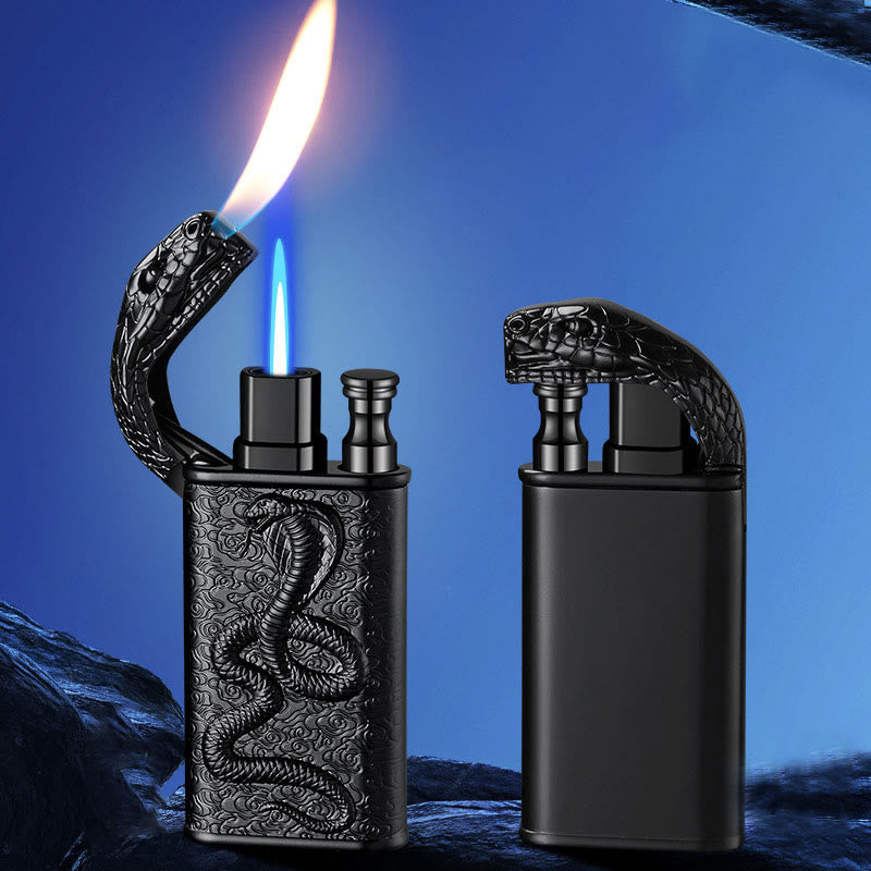 Encendedor de butano recargable con doble llama y relieve de cocodrilo salvaje