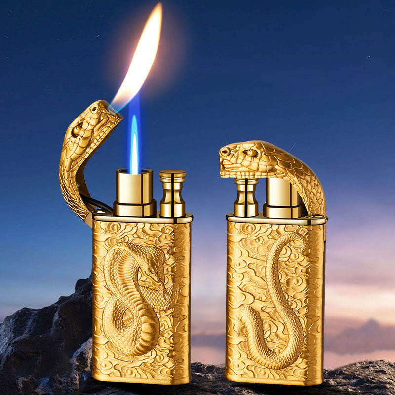 Encendedor de butano recargable con doble llama y relieve de cocodrilo salvaje