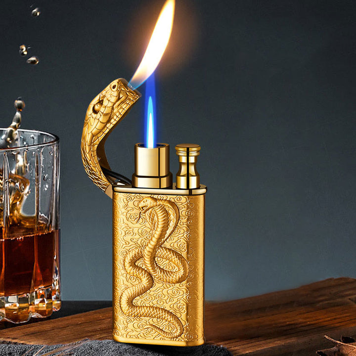 Encendedor de butano recargable con doble llama y relieve de cocodrilo salvaje