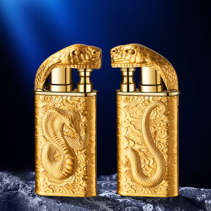 Encendedor de butano recargable con doble llama y relieve de cocodrilo salvaje