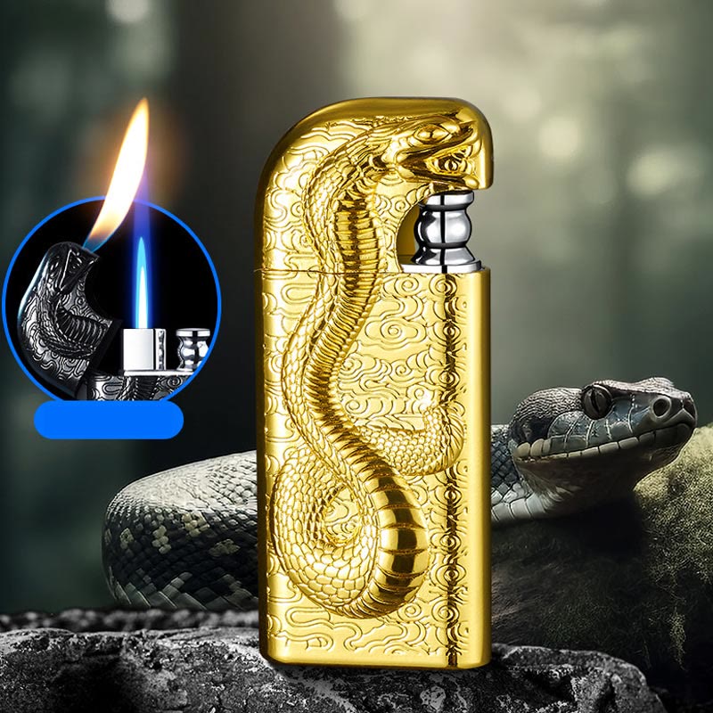Encendedor de butano recargable Serpent King con doble llama en relieve