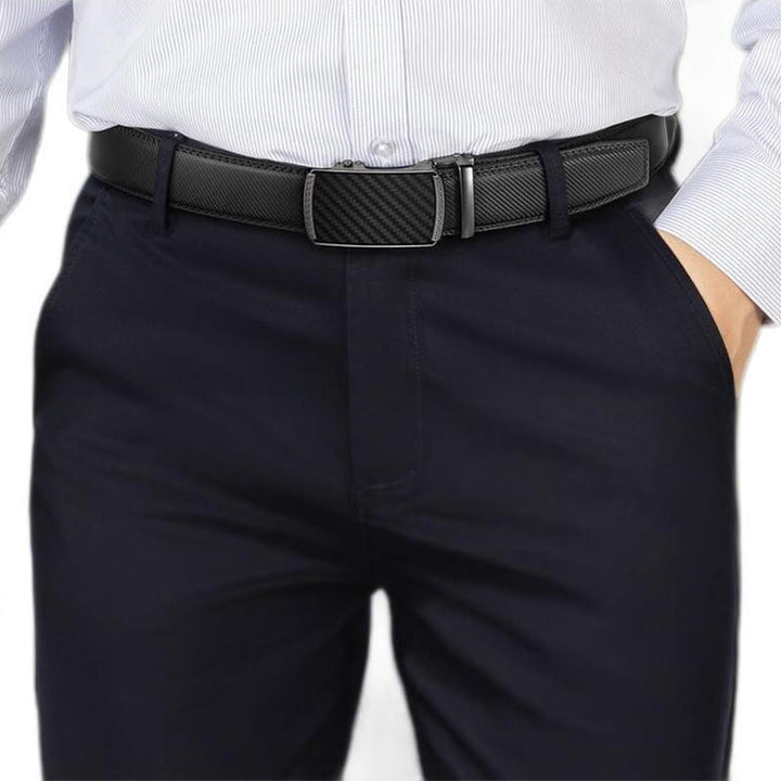Cinturón de cuero genuino con trinquete deslizante para hombre