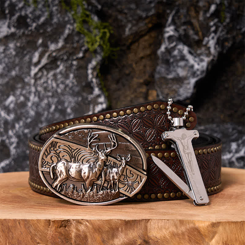 Hebilla de cinturón con cuchillo oculto y encendedor de hielo negro, con diseño de as de póker
