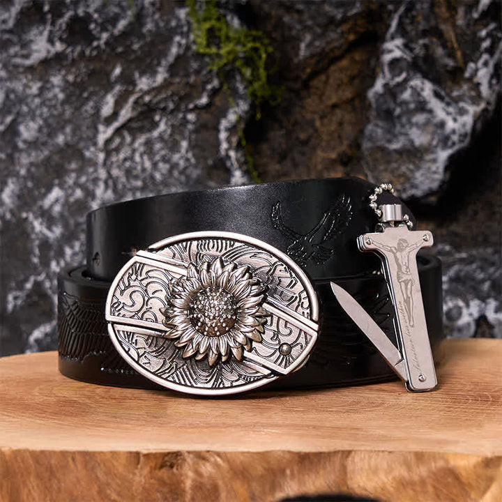 Hebilla de cinturón con cuchillo oculto y encendedor de hielo negro, con diseño de as de póker