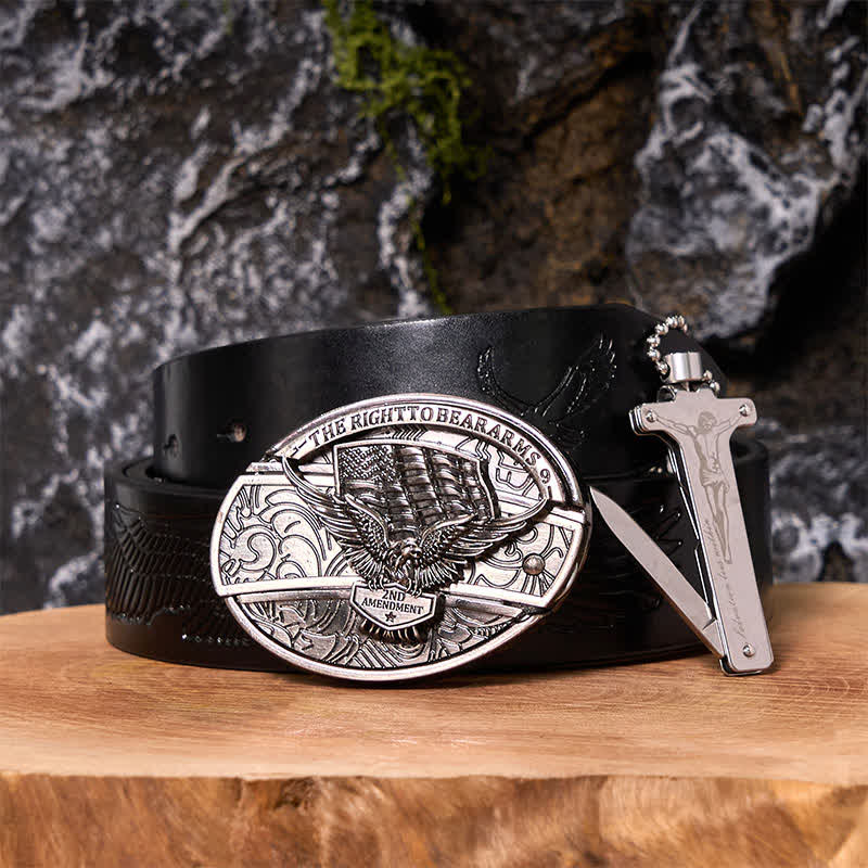 Hebilla de cinturón con cuchillo oculto y encendedor de hielo negro, con diseño de as de póker