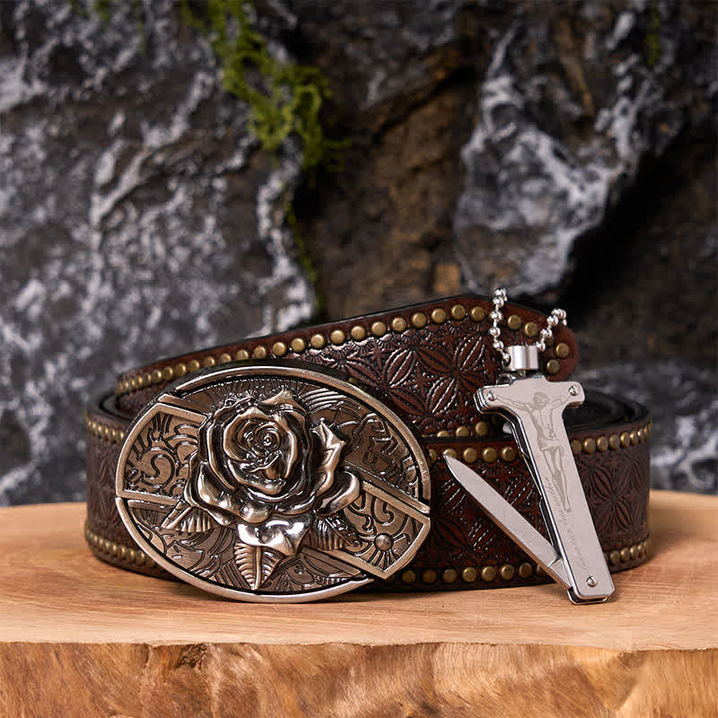 Hebilla de cinturón con cuchillo oculto y encendedor de hielo negro, con diseño de as de póker