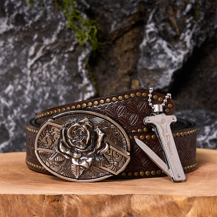 Hebilla de cinturón con cuchillo oculto y encendedor de hielo negro, con diseño de as de póker