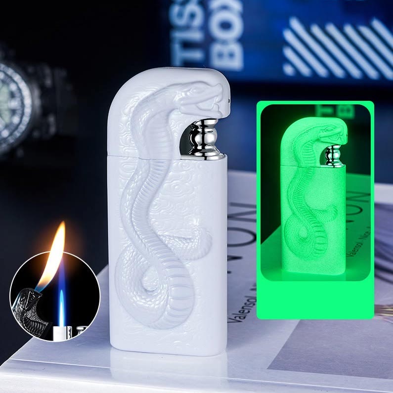 Encendedor de butano recargable Serpent King con doble llama en relieve