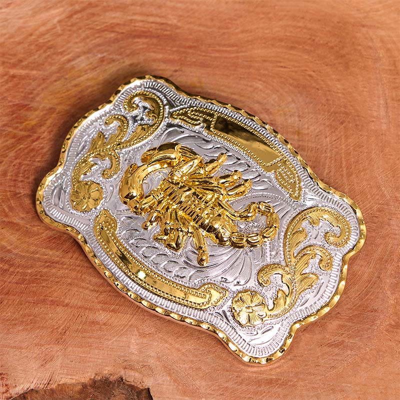 Cinturón de cuero con hebilla DIY de escorpión floral dorado y plateado - image 2