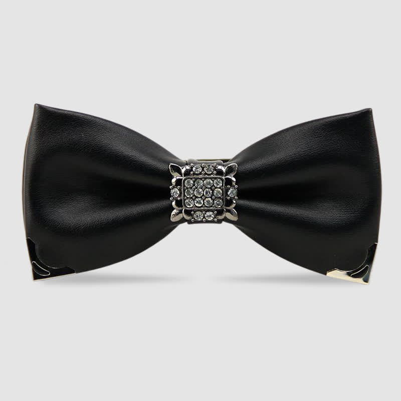 Pajarita de cuero con cristales y diamantes de imitación para hombre