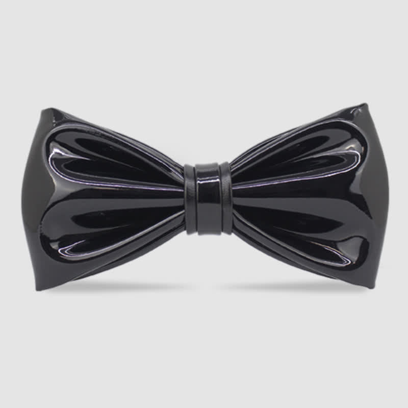 Pajarita de cuero negro azabache brillante para hombre