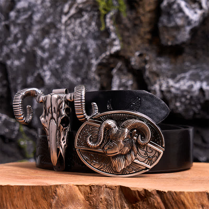 Conjunto de colgante de calavera y oveja con hebilla de cinturón y cuchillo oculto de cabra DIY