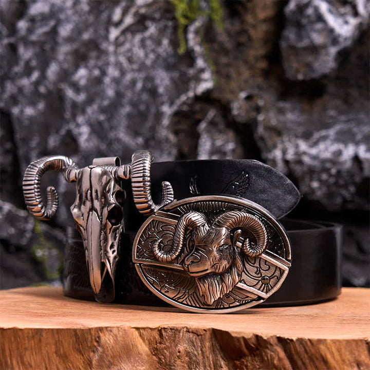 Conjunto de colgante de calavera y oveja con hebilla de cinturón y cuchillo oculto de cabra DIY