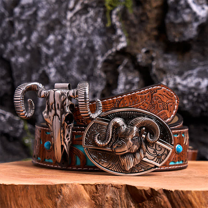 Conjunto de colgante de calavera y oveja con hebilla de cinturón y cuchillo oculto de cabra DIY