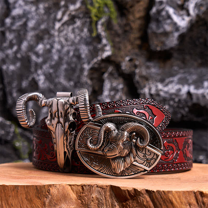 Conjunto de colgante de calavera y oveja con hebilla de cinturón y cuchillo oculto de cabra DIY