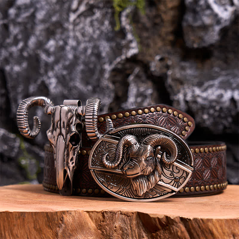 Conjunto de colgante de calavera y oveja con hebilla de cinturón y cuchillo oculto de cabra DIY