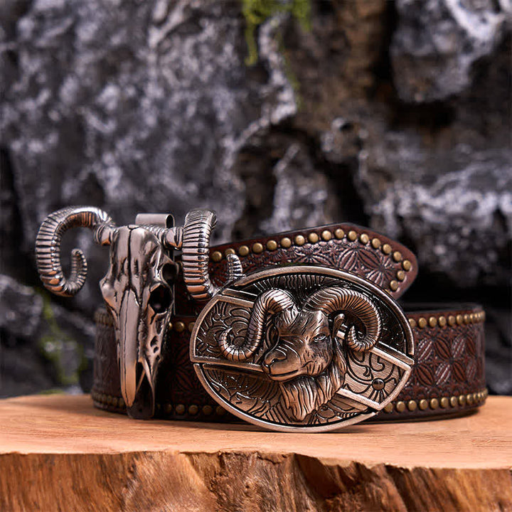 Conjunto de colgante de calavera y oveja con hebilla de cinturón y cuchillo oculto de cabra DIY
