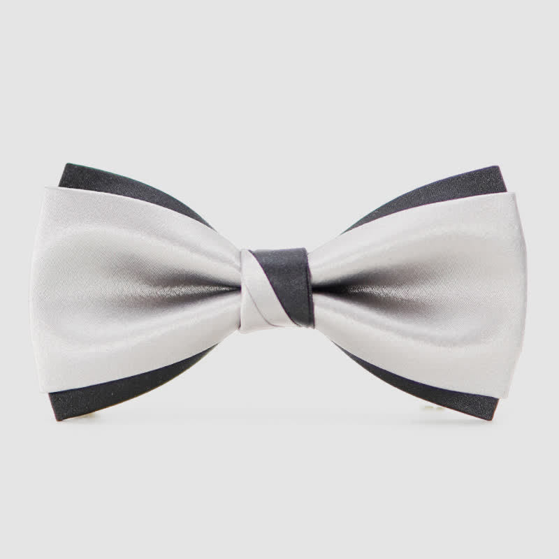 Pajarita moderna de doble capa negra y plateada para hombre