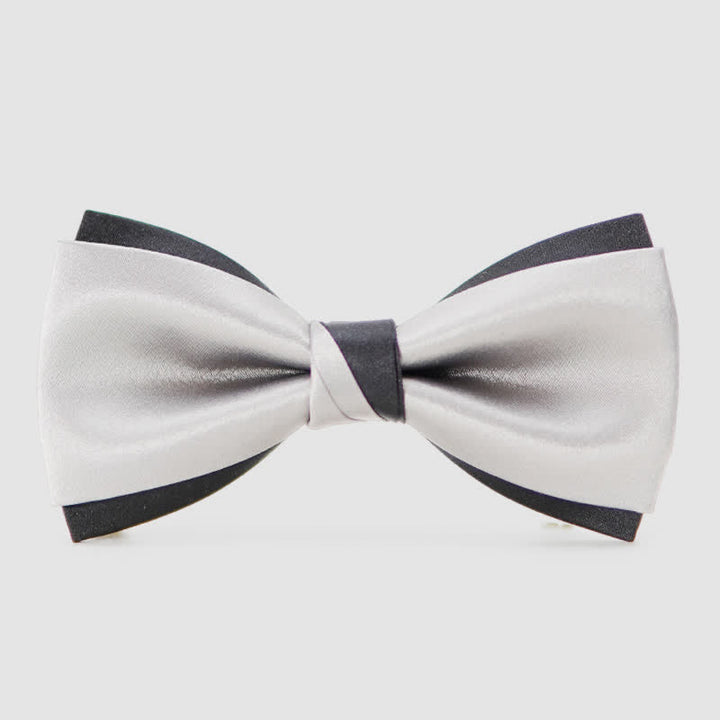 Pajarita moderna de doble capa negra y plateada para hombre