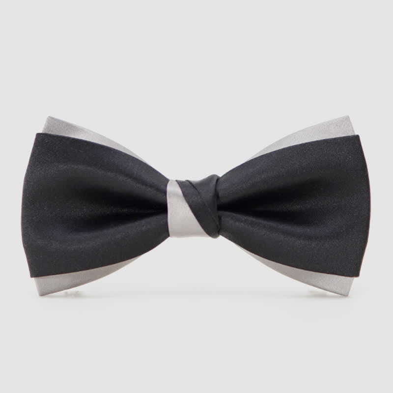 Pajarita moderna de doble capa negra y plateada para hombre