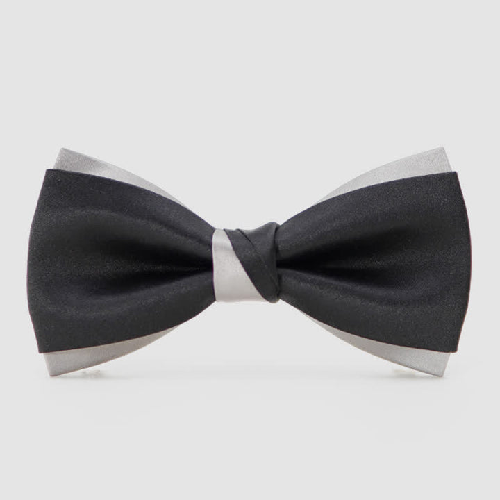 Pajarita moderna de doble capa negra y plateada para hombre