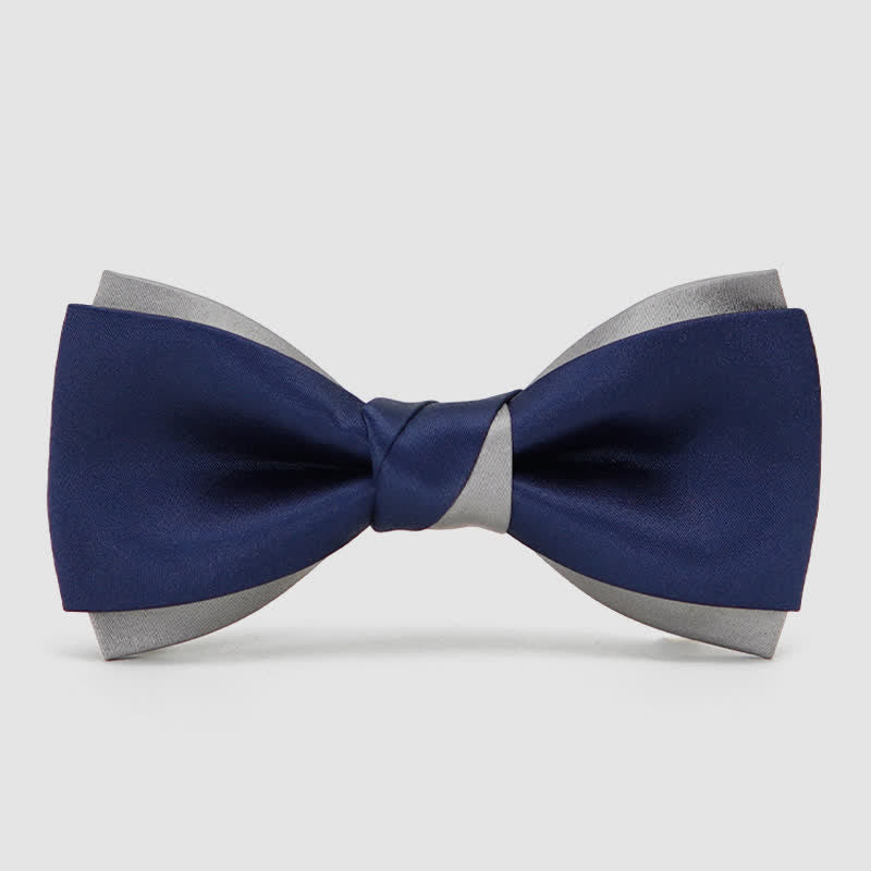 Pajarita de doble capa en azul marino y plata noble para hombre
