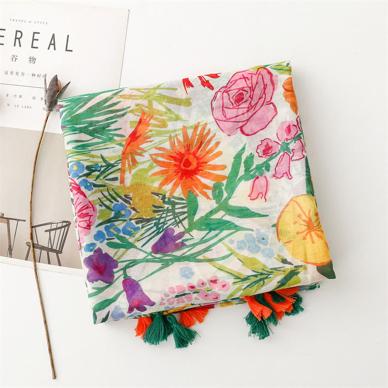 Bufanda fina y ligera con estampado floral colorido para mujer