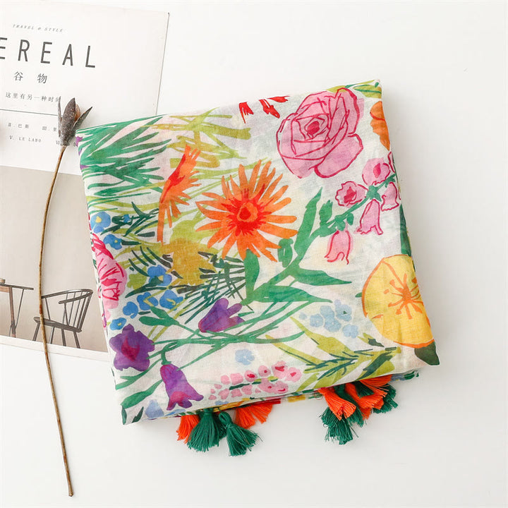 Bufanda fina y ligera con estampado floral colorido para mujer
