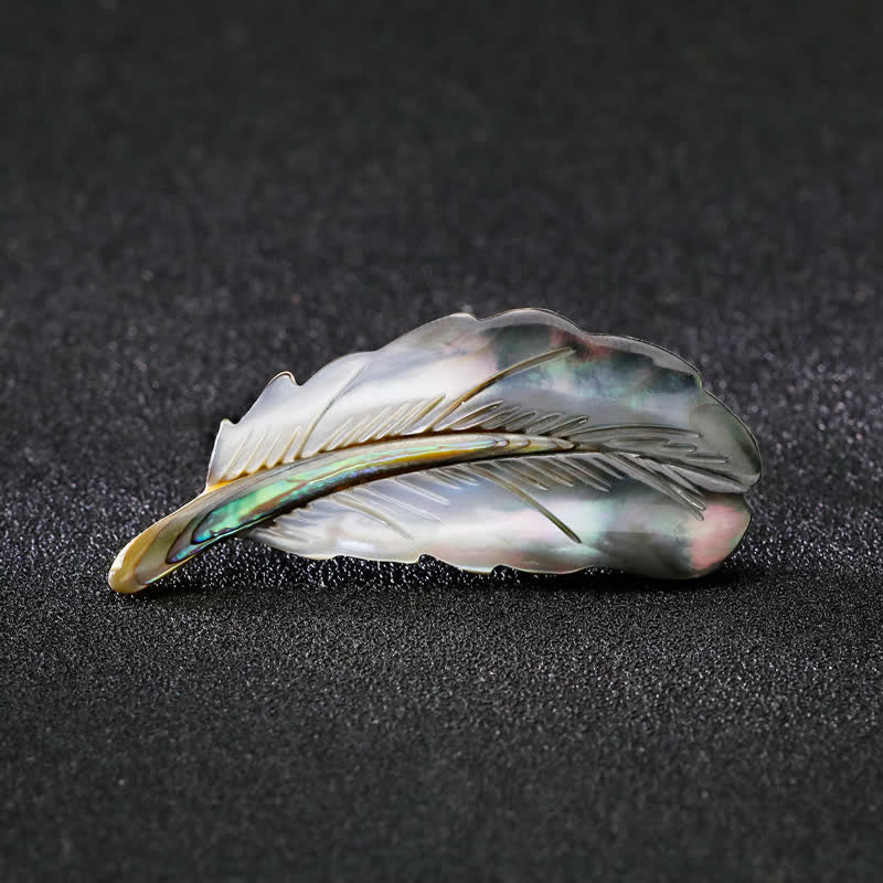 Broche unisex con forma de pluma de concha de abulón natural