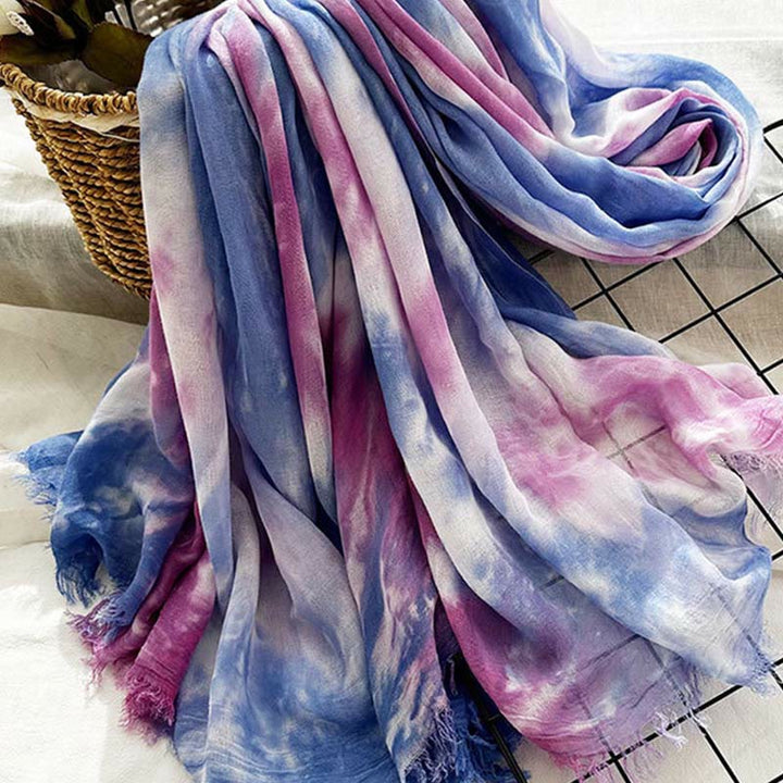 Bufanda fina y ligera con estampado artístico tie-dye para mujer