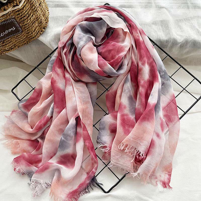 Bufanda fina y ligera con estampado artístico tie-dye para mujer