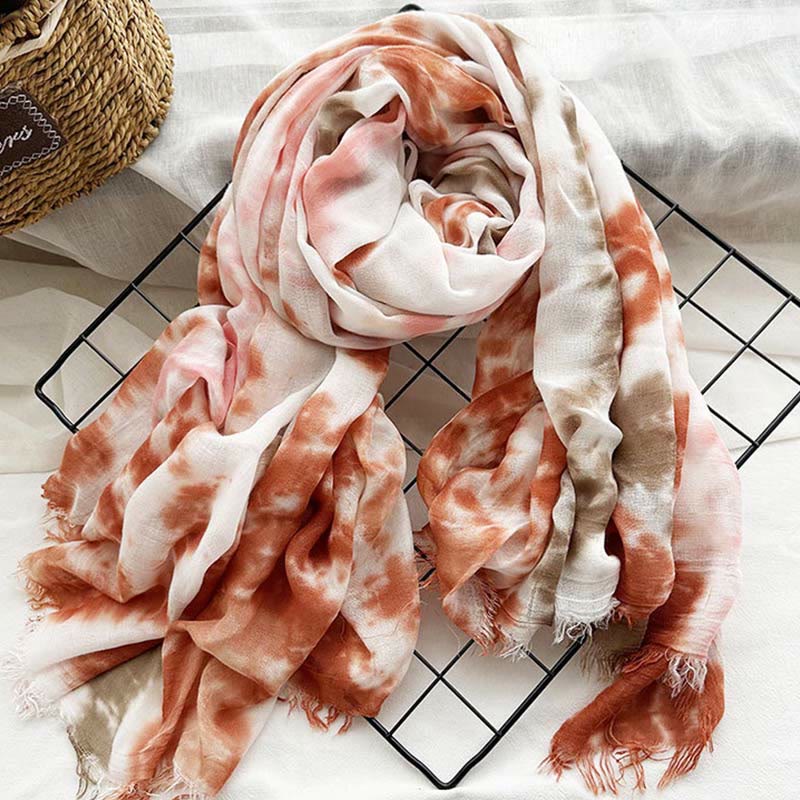 Bufanda fina y ligera con estampado artístico tie-dye para mujer