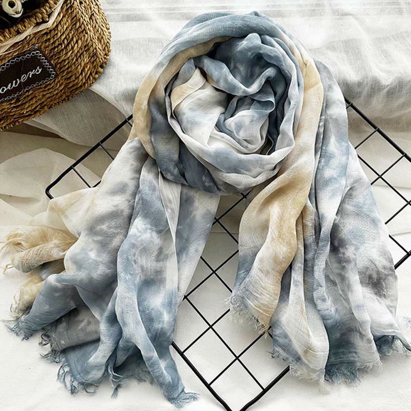 Bufanda fina y ligera con estampado artístico tie-dye para mujer