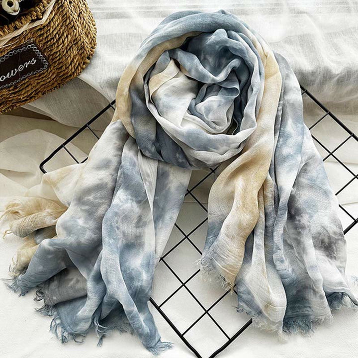Bufanda fina y ligera con estampado artístico tie-dye para mujer